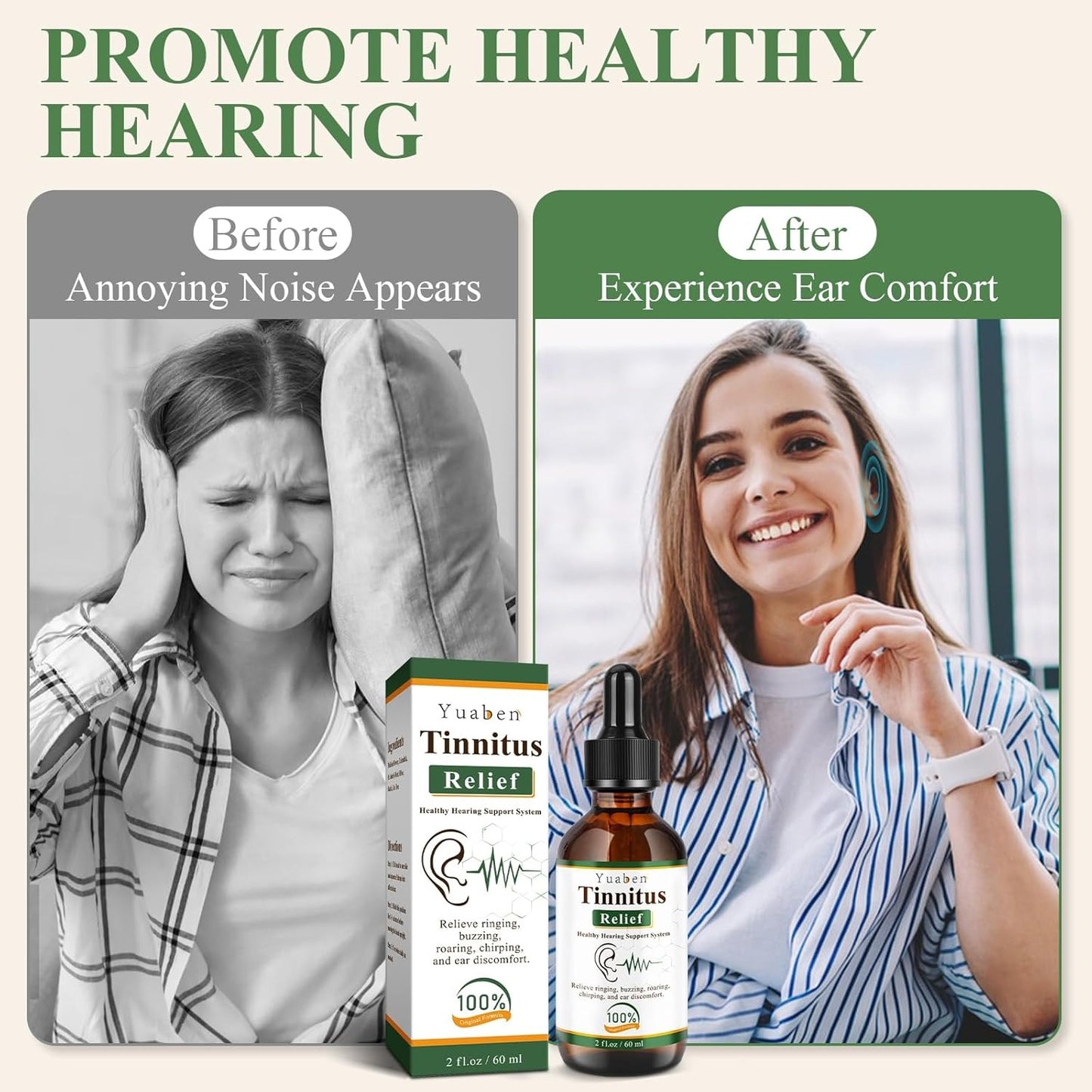 Yuaben Tinnitus Relief Drops | Healthy Hearing Support System | 60ml